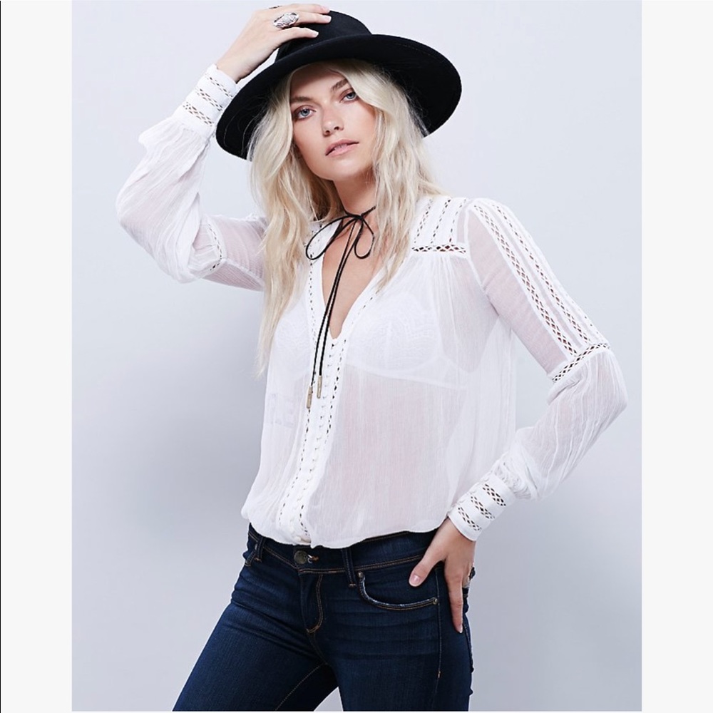 Free People | Silver Soul Peasant White Top